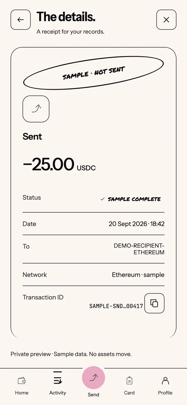 Receipt prototype screen