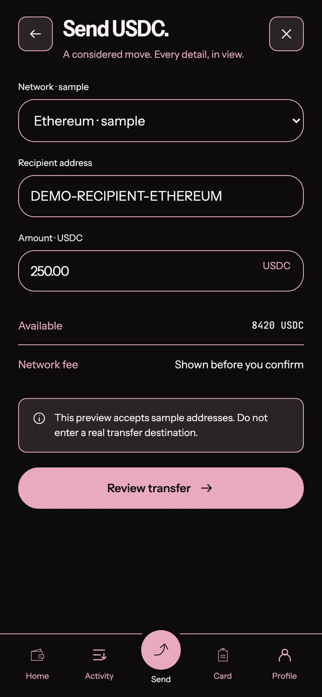 Send prototype screen